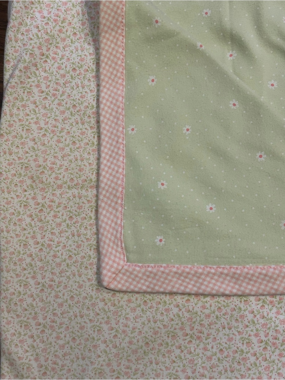 Vintage 1999 Gymboree Baby Blanket Reversible Spring Florals Pink Gingham Daisy